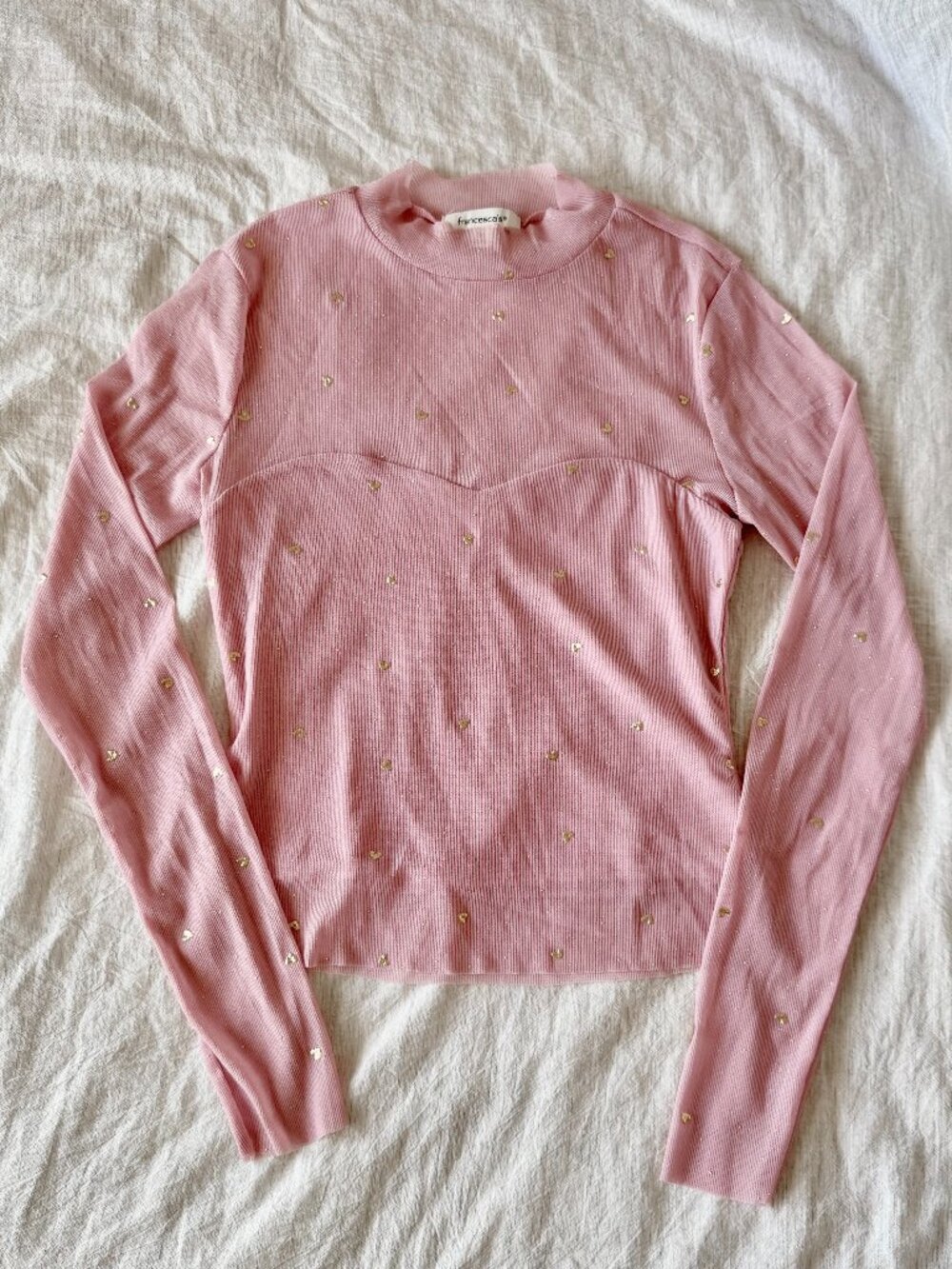 Francescas Dusty Pink Mauve Shimmery Glitter Mesh Top Valentines Day